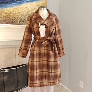 Plaid Brown Belted Coat